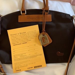 NWOT Dooney & Bourke Brown Florentine Vacchetta Leather and Nylon Satchel Purse.